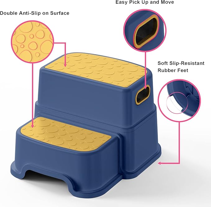 Toddler Step Stool for Kids - Non-Slip 2 Step Stool for Potty Training & Bathroom Sink, Dual Height 9.5", Sturdy Safety Nursery Stool for Kitchen & Toilet (Includes 2 Ducks)