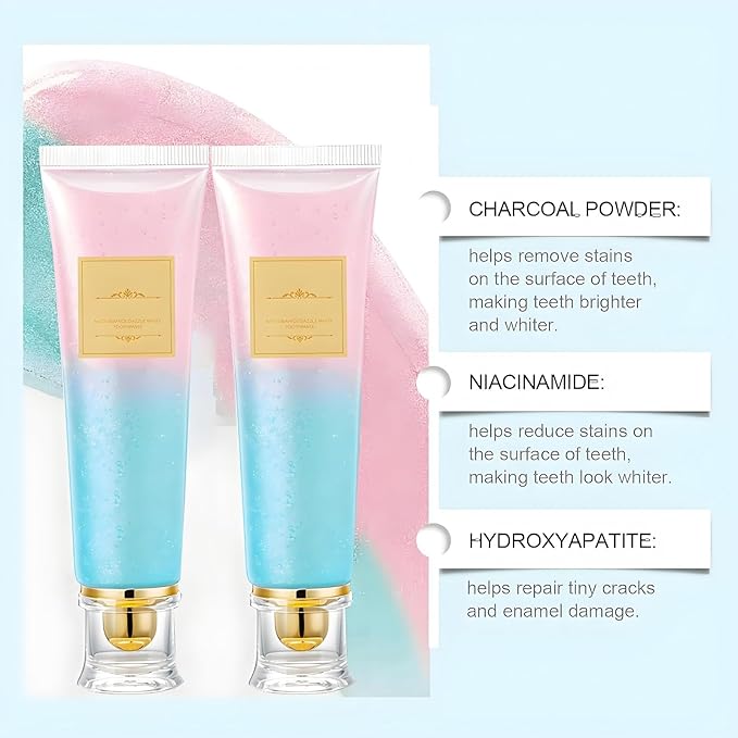 2-Pack Niacinamide Whitening Toothpaste| Fresh Breath Toothpaste | Stain Removal Formula with Activated Charcoal |for Coffee/Smokers,Deep Gentle Cleaning Tooth Paste, Boosting Gum Health
