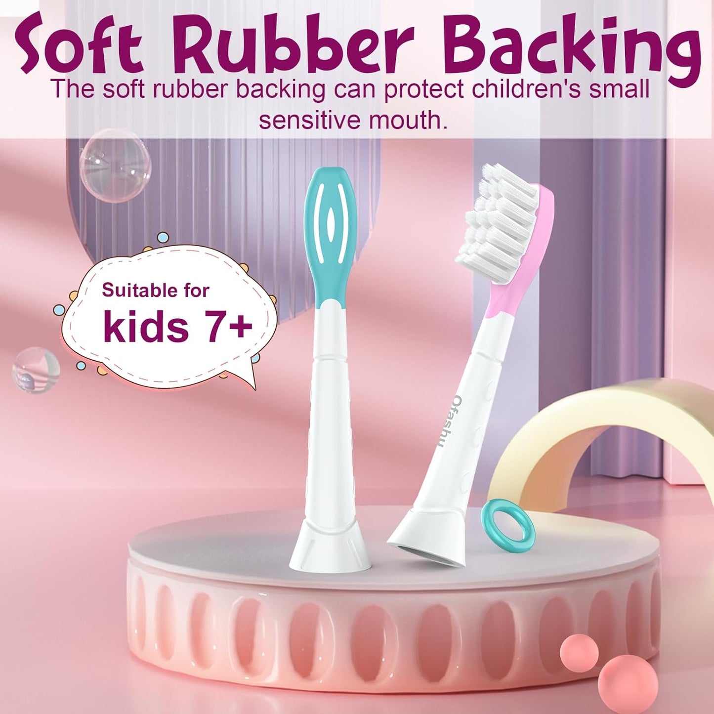 Kids Replacement Toothbrush Head for Sonicare: Ofashu Children Sonic Electric Toothbrush Brush Head for Philips 6321 6340 6032/94 6042, 8 Packs for Boys Girls 7+, Pink & Green