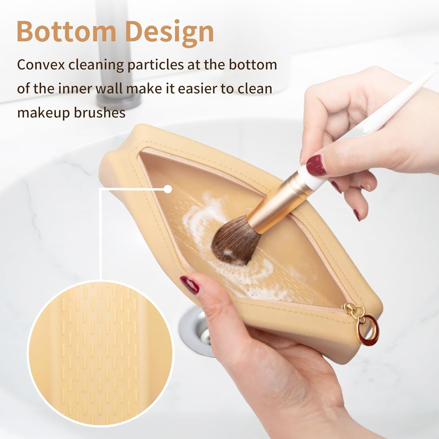 Nuomeisi Silicone Makeup Brush Holder Travel Cosmetic Bag: Soft Portable Cosmetic Face Brushes Organiser with Upgrade Anti-Fall Off Zipper, Large Capacity Travel Makeup Brush Case - Khaki