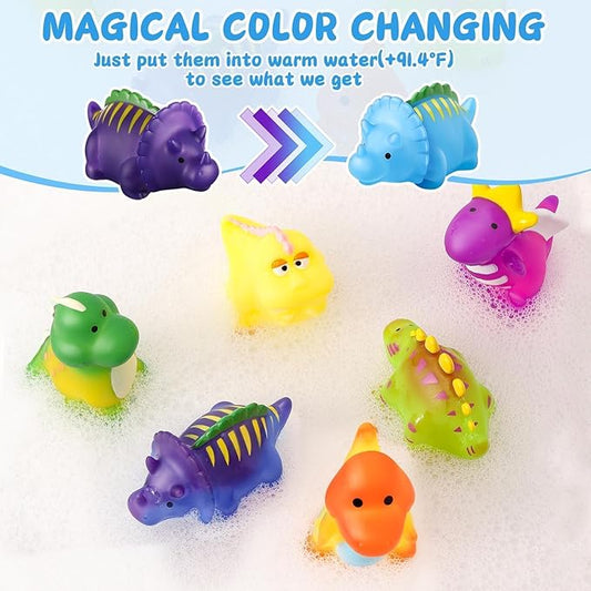 Color Changing No Hole Toddler Bath Toys for Kids Ages 1-3 4-8, Dinosaur Bath Toys Toddlers 2-4, Dinosaur Toys, Christmas Stocking Stuffers Christmas Birthday Gifts Bathtub Water Toys with Drying Bag