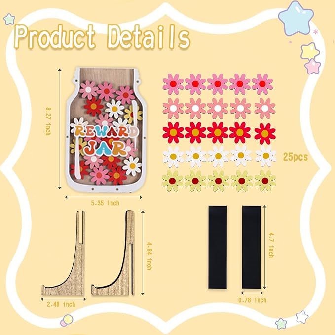 Magnetic Reward Jar, Classroom Reward Jar for Students, Incentive Good Home Training for Kids Boys Girls, Flower Reward Jar