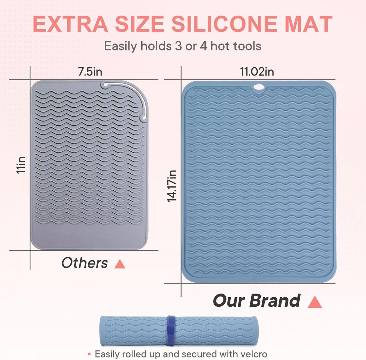 Oversize Silicone Heat Resistant Mat, Portable Travel Mat Cover with Velcro for Curling Irons, Flat Irons, Hair Straightener and Hot Hair Styling Tools(14.2" x 11")