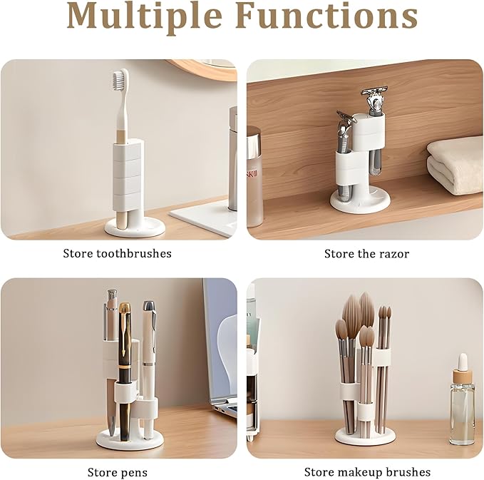 360° Rotating Toothbrush Holder with 4-Slot Design & Non-Slip Base – Bathroom, Vanity & Travel Organizer for Brushes, Razors, Pens | Family & Travel Essentials (2 Pack)