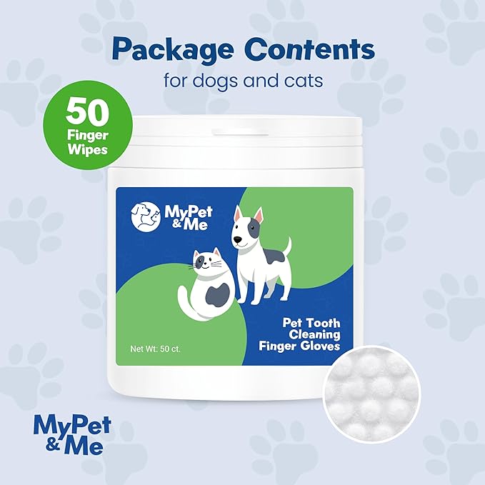 My Pet & Me Dog & Cat Finger Toothbrush Wipes – 50 Ct | Disposable Dental Wipes for Pets | Gentle, No-Rinse Oral Cleaning Gloves for Easy Teeth Care