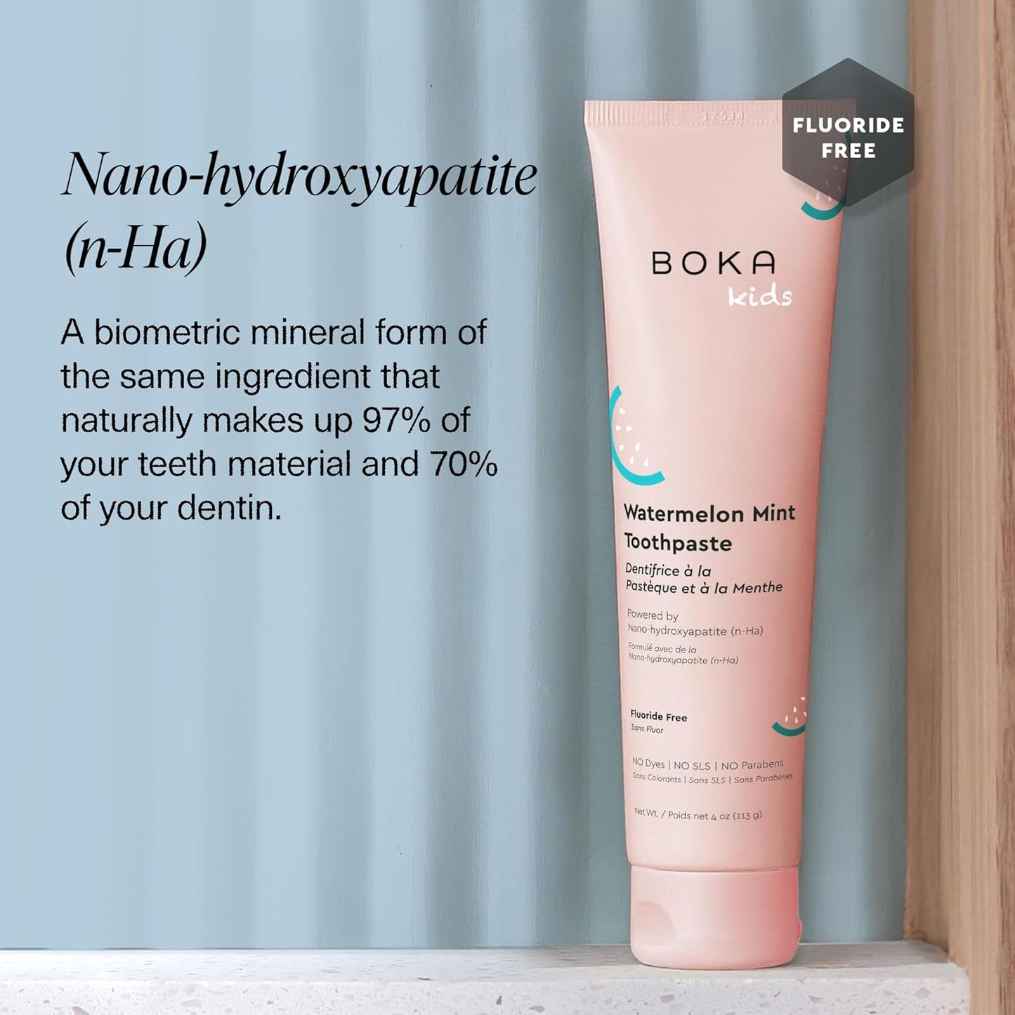 Boka Fluoride Free Toothpaste Nano Hydroxyapatite Toothpaste - Watermelon Mint Flavor, 4 oz 1Pk US Manufactured