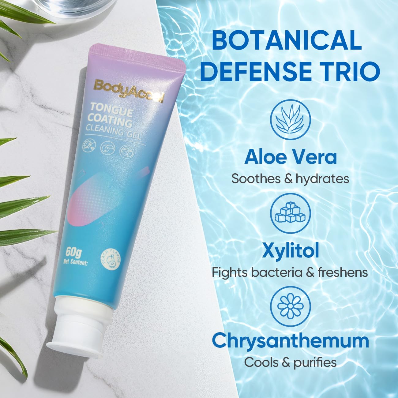 BodyAccel Tongue Cleaner Gel – Fresh Breath Oral Care Gel for Bad Breath Removal, Tongue Scraper Gel for Oral Hygiene & Healthy Mouth(3.5oz）