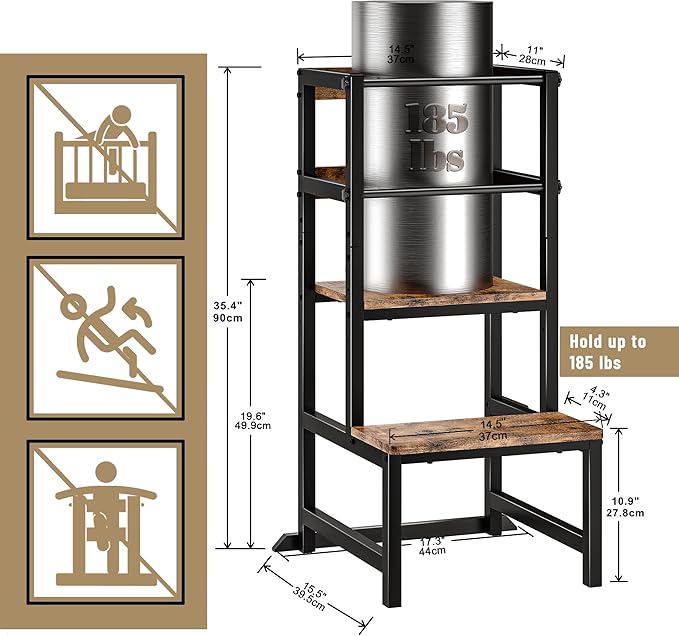 Kitchen Step Stool for Toddlers, Height Adjustable Toddler Tower with Safety Rail, Steel and Wood Toddler Kitchen Stool Helper Kids, Stool for Kids, Learning Tower, Kids' Desk Brown