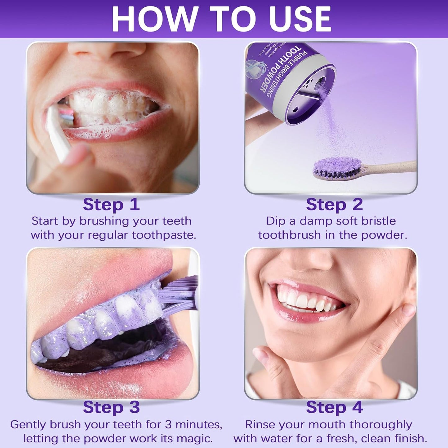 Teeth Whitening Powder, 35g Purple Teeth Whitening Powder, Effectively Lifts Stains, Strengthening Teeth and Gums, Fresh Mint Flavor, Breath Freshener