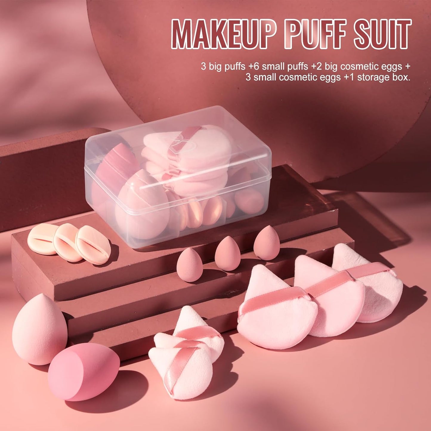 Makeup Sponge Set BS-MALLTriangle Puff 14 Pcs for Liquid, Cream, and Powder, Multi-colored Makeup Sponges and Mini Makeup Sponge (B-Pink)