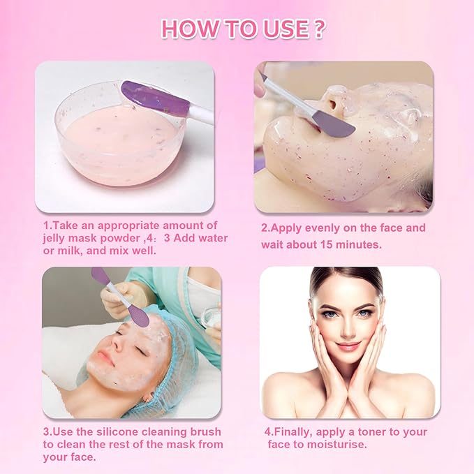 Jelly Mask Powder for Facials Care,Rose Petals Gel Jelly Face Mask,Professional Peel off Rubber Mask,Hydrating Jelly Masks,DIY Spa Mask with Double-ended Silicone Brush,23 Fl Oz