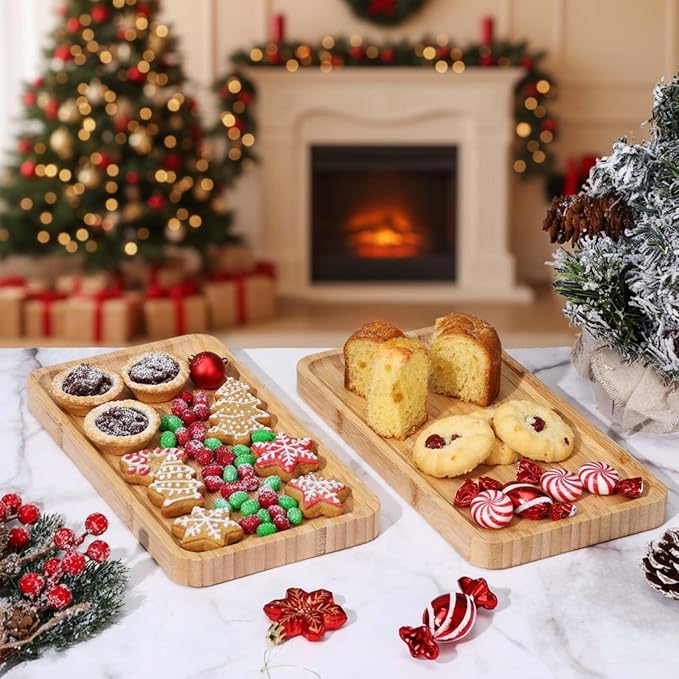 Sieral 3 Pcs Bamboo Tray for Bathroom Bamboo Vanity Bathroom Counter Organizer Decorative Tea Serving Tray for Dresser Coffee Table Home Toilet Tank Candle Perfume (11 x 5.9 Inch)