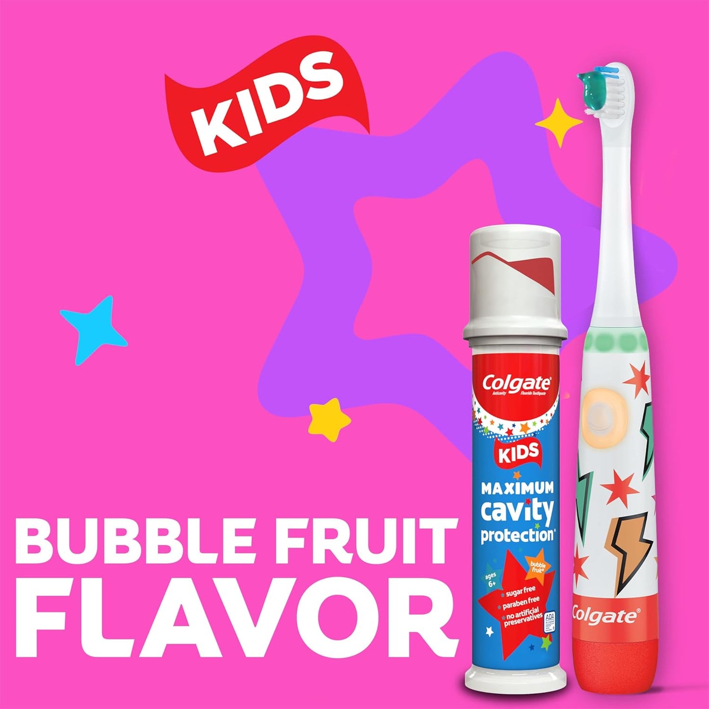 Colgate Kids Toothpaste Pump with Fluoride for Cavity Protection, Ages 6+, ADA Accepted, Bubble Fruit, 4.4 Ounce, 6 Pack