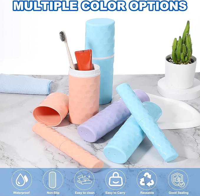 uxcell 2Pcs Travel Toothbrush Case, 8.1x1.4x1 Portable Travel Toothbrush Holder with Dot, Plastic Toothpaste Container for Bathroom, Gym, Business Trip, Camping, Sky Blue