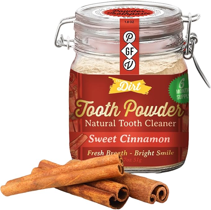 The Dirt - Remineralizing Tooth Powder, Natural Fluoride-Free Teeth Whitening Powder with Hydroxyapatite, Flouride & Gluten Free, Organic Vegan (Sweet Cinnamon, 51g: 6 Month Supply)