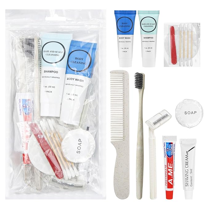Toiletry Kits Homeless Personal Hygiene Care Package Kits Supplies In Bulk, Disposable Travel Size Essential Women Men Toiletries Set for Hotel, Charity, Camping, Travel (5 Pack)