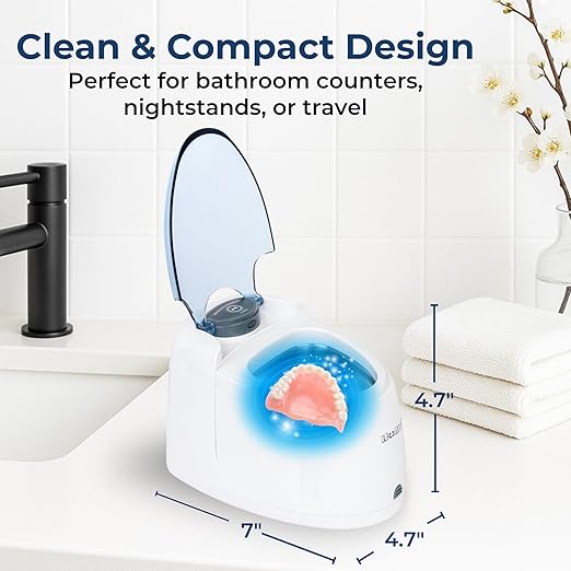 Ultrasonic Denture & Retainer Cleaner – 42 kHz Deep Clean, 200 ml Tank, 5-Min Timer – for Dentures, Aligners, Night Guards, Mouth Guards – Compact Non-Removable Tank Design – iSonic F3900