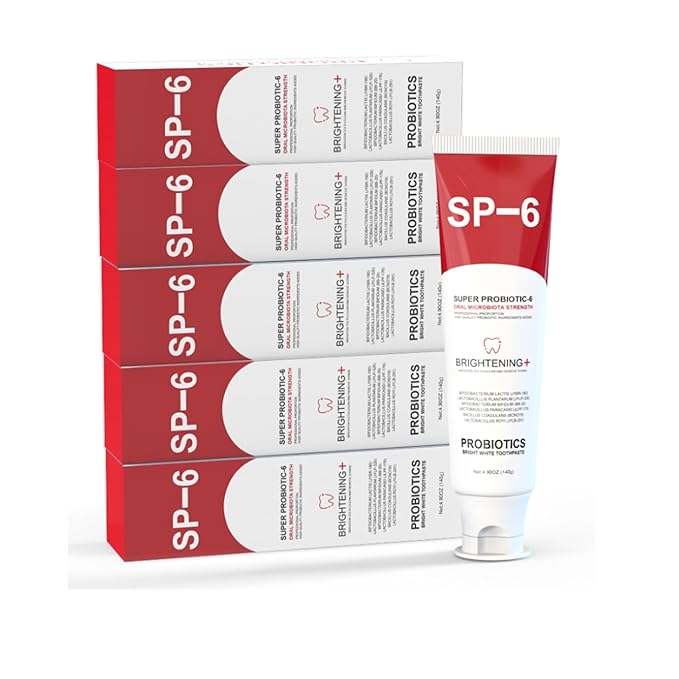 SP-6 Probiotic Whitening Toothpaste for Teeth Whitening/Brightening & Fresh Breath, 6 Probiotics Formula for Gum Health, Fluoride-Free, Minty Fresh Flavor,4.9 oz (5, Mint5)