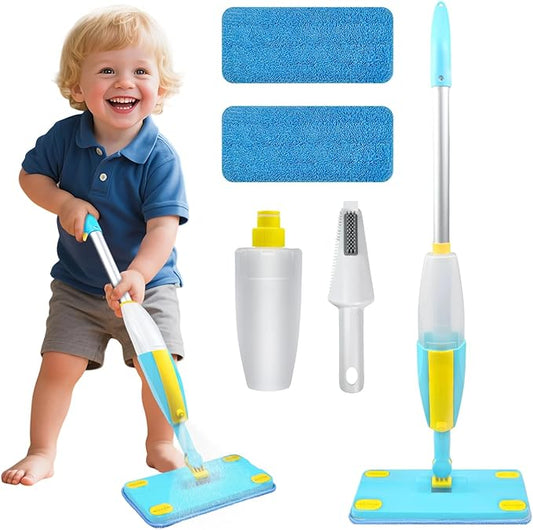 Kids Spray Mop Cleaning Toy – Montessori-Inspired Pretend Cleaning Set with Real Water Spray – Toddler Household Chores Toy for Boys and Girls Ages 3+