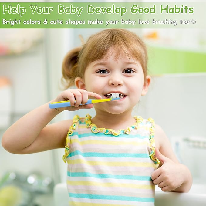 Toddler Toothbrush 4 Pack, Soft Baby Toothbrush Efficient 3 Sided Kids Tooth Brush for Ages 1-12 Years, Infant Training Tooth Brush Complete Tooth and Gum Care, Easy to Grip(Patent)