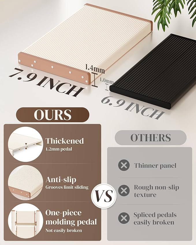 GameGem 4 Step Ladder, Folding Step Stool with Wider Pedal, Anti-Slip Feet & Non Slip Stripes, Aluminum Sturdy Material, 300Lbs Capacity, Elegant Look of Cream Chocolate Better Matches Your Home