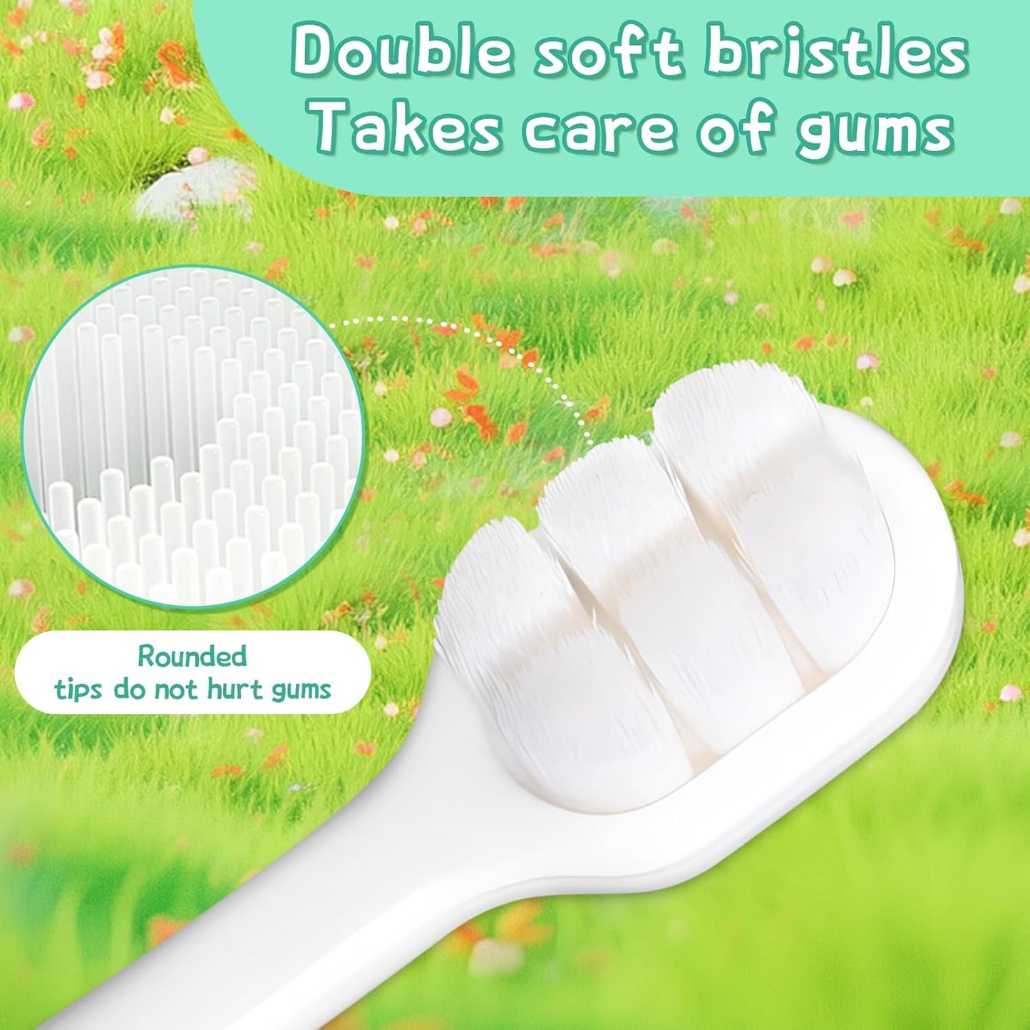 Toddler Toothbrush with Tongue Cleaner, Extra Soft Bristles for Kids 1-6，BPA-Free Baby Toothbrush with Ergonomic Grip & Non-Slip Handle， Kid Toothbrush for Gentle Care & Safe Brushing (4 Colors)