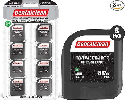 8 White Strip Dental Floss 20m - Ultra-Gliding Mint Flavor for Better Cleaning and Fresher Breath - Family Pack