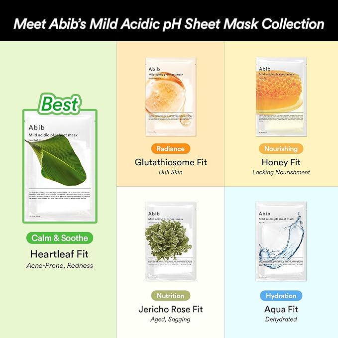 Abib Mild Acidic Ph Sheet Mask Glutathiosome Fit 10 Sheets (Skin Tone) I Korean Face Mask for Sensitive Skin, Soothing & Redness Relief, Daily Skincare Treatment, K-Beauty Sheet Mask