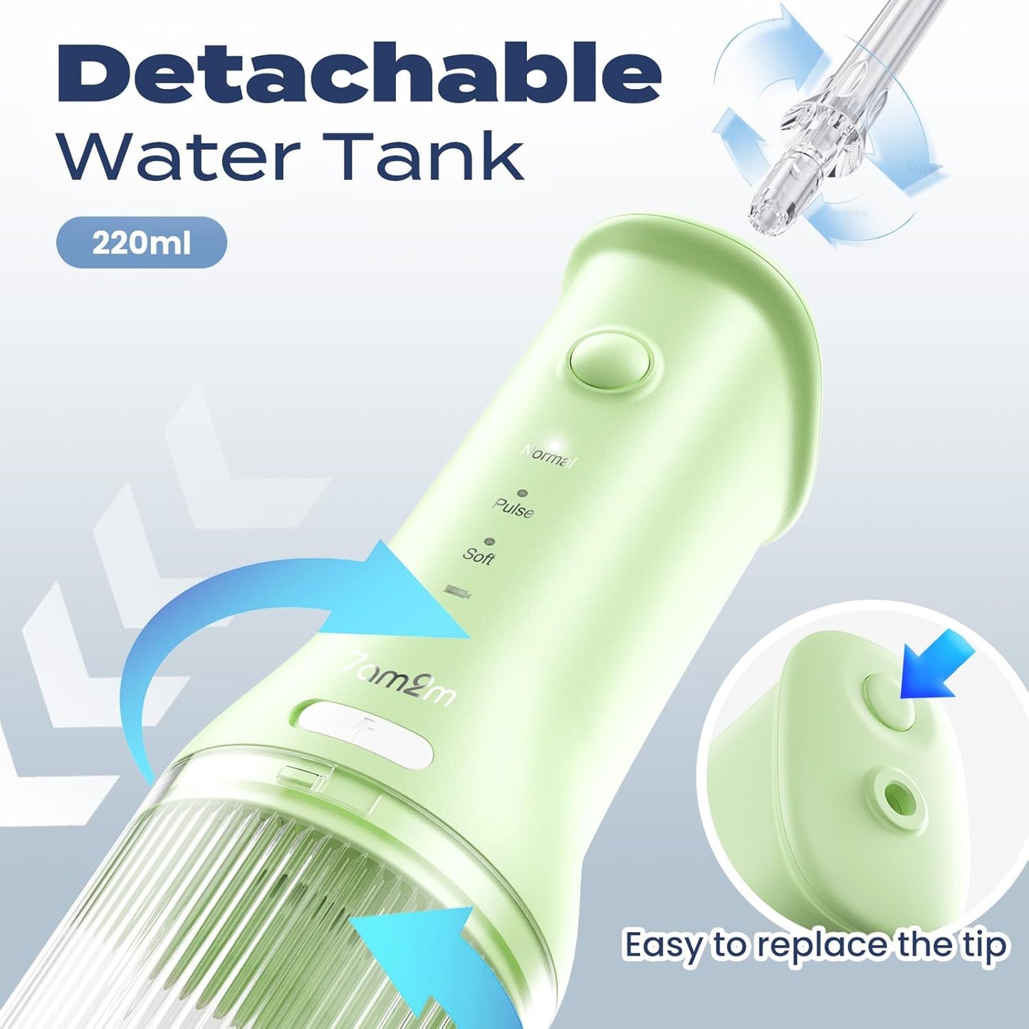 7AM2M Portable Water Flosser Cordless, Water Flosser for Teeth with 3 Modes and 2 Jet Tips, USB C Rechargeable, IPX7 Waterproof, Dental Water Flosser for Travel and Home Use (Green)