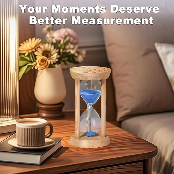 Wooden Sand Timers 1 Minute,Stunning Glass Bamboo Mini Blue Sand Hourglass for Productivity, Meditation & Decor, 1 Min Small Reloj De Arena for Kitchen, Office, Game, Classroom