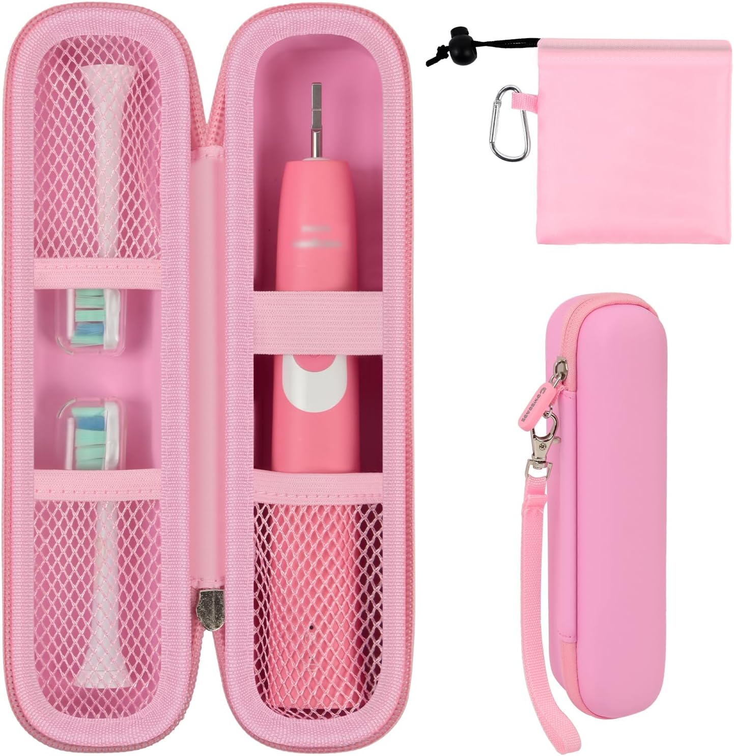 Toothbrush Travel Hard Case Compatible with Oral-B Pro 1000, 2000, 3000, 3500, 1500/ for Philips Sonicare ProtectiveClean 4100 5100 Electric Toothbrush with Mesh Pocket&Carabiner - Pink (Bag Only)