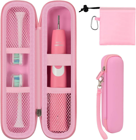 Toothbrush Travel Hard Case Compatible with Oral-B Pro 1000, 2000, 3000, 3500, 1500/ for Philips Sonicare ProtectiveClean 4100 5100 Electric Toothbrush with Mesh Pocket&Carabiner - Pink (Bag Only)