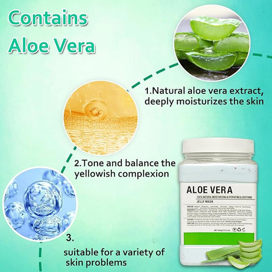 Jelly Mask Powder for Facials, Aloe Vera Jelly Masks for Facials Professional,Jelly Face Mask,Hydrating, Rubber Mask for Fight Fine Lines with Double-ended Silicone Brush, 23 Fl Oz