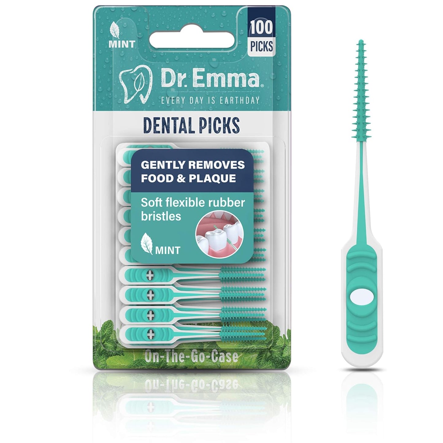 Dr. Emma Soft Rubberized Dental Picks Mint Brush Picks, 100 Count (4 Packs, Mint)