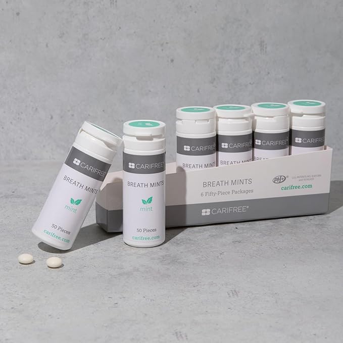 CariFree Breath Mints, Hydroxyapatite and Xylitol, Sugar-Free, pH Elevating, Delicious & Refreshing, Convenient On-The-Go, Travel Size, 6 Tubes Per Box (50 ct. each)