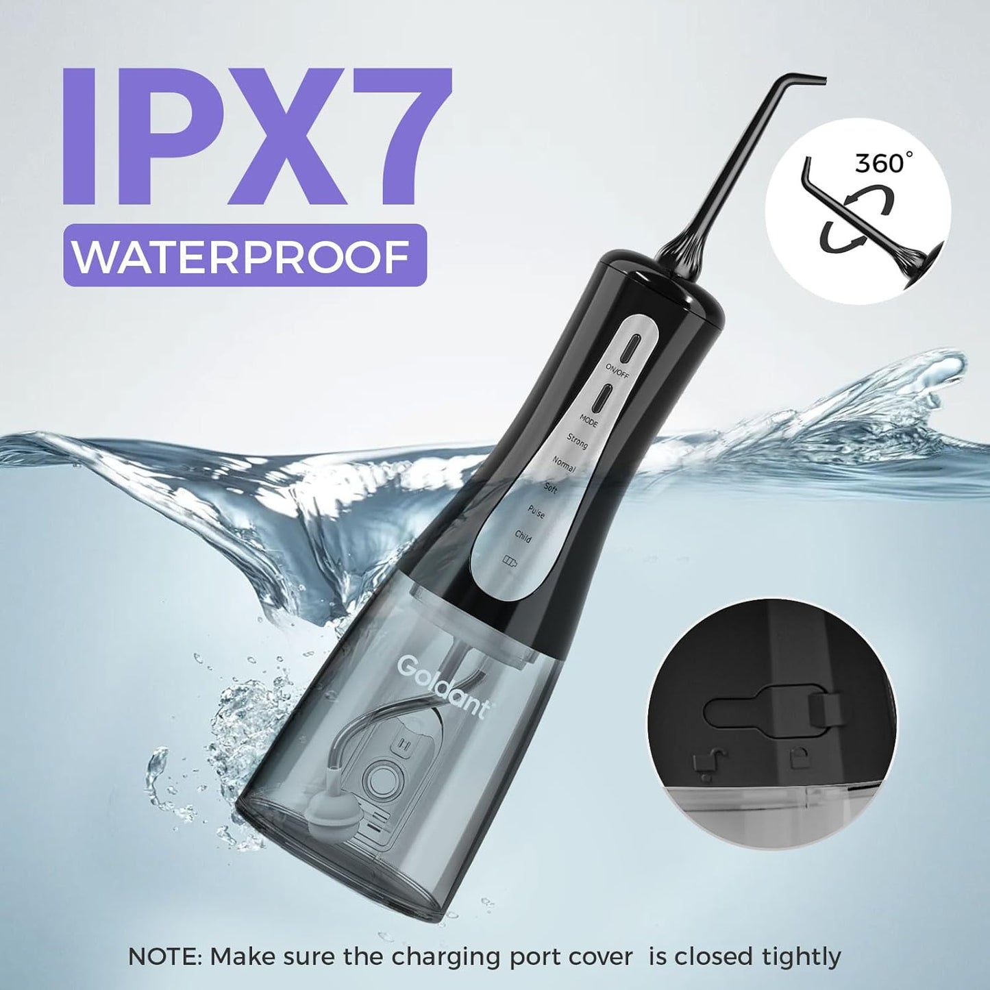 350ML Water Dental Flosser Teeth Pick with Travel Bag, 5 Modes Portable Cordless Oral Irrigator Cleaner, Electric Rechargeable IPX7 Waterproof for Home Travel Teeth Cleaning flossing(Black)