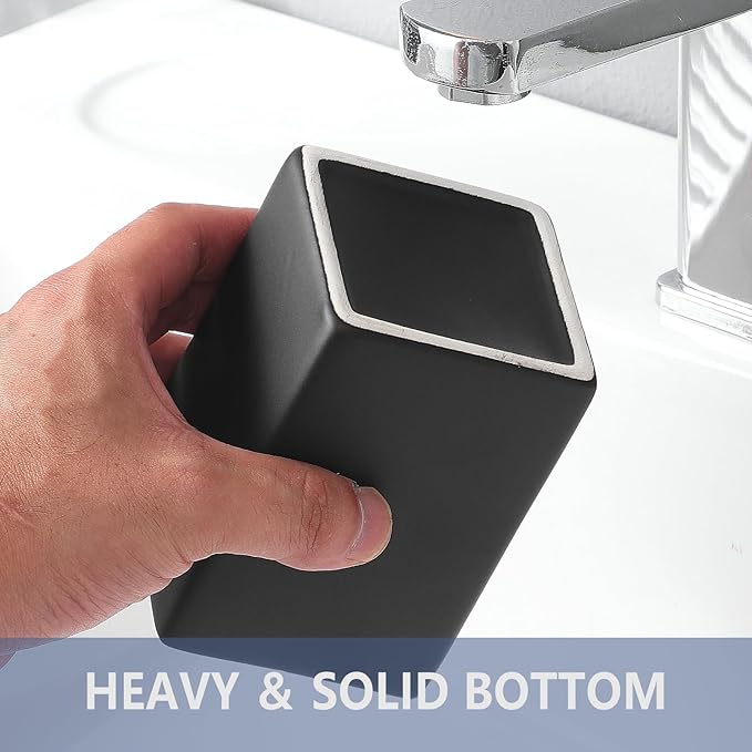 Ceramic Black Square Toothbrush Holder for Bathrooms - 1 Cup Square Toothbrush Toothpaste Holders, Bathroom Tumbler Cup Reusable Toothbrush Mouthwash Cup, Bathroom Counter Organizer.
