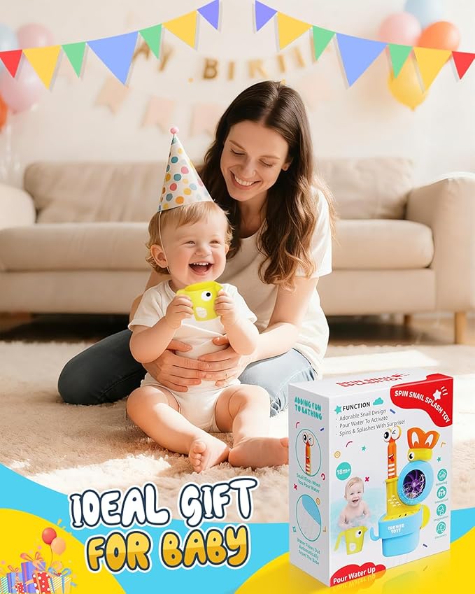 Bath Toys for Kids Ages 1-3: Snail Set with Watering Cup, Toddler Interactive Bath Toys with Strong Suction Cup, Attach to Any Tub or Shower Fun for Bath Time - Great for Boys, Girls Shower Gifts