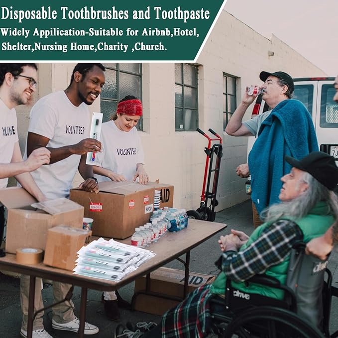 Disposable Toothbrushes with Toothpaste,100 Pack Individually Wrapped Disposable Travel Toothbrushes Kit in Bulk for Homeless,Nursing Home,Hotel,Charity (Apricot+Green)