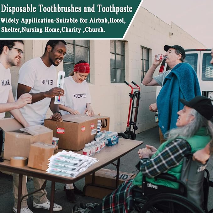 Disposable Toothbrushes with Toothpaste,60 Pack Individually Wrapped Disposable Travel Toothbrushes Kit in Bulk for Homeless,Nursing Home,Hotel,Charity (Apricot+Green)