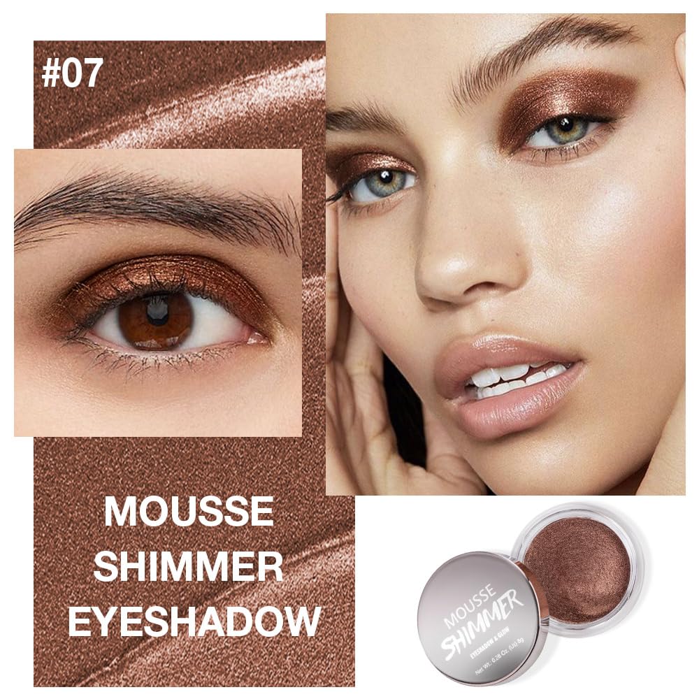 Dark Brown Mousse Single Eyeshadow Palette –Neutral Matte & Shimmer Eyeshadow,Mini Cream Glitter Eye shadow,Long Lasting Highly Pigmented Eye Makeup Compact Travel Siz Eye shadow for Older Women 07#