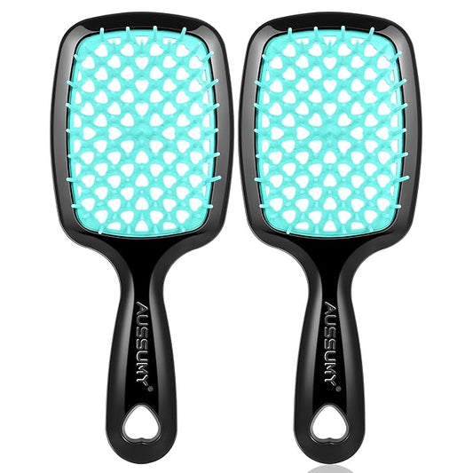 Vented Detangling Hair Brush - 2 Pack Detangler Hairbrush with Soft Bristles for Effortless Tangle Free - Ideal for Wet Dry or Damaged Hair for Women Men Kids