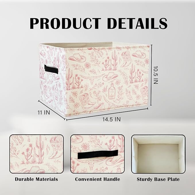 Western Cowgirls Storage Basket Organizer Bins With Handles,Western Nursery Organizing Decorative Storage Basket for Home,Collapsible Closet Shelf Cloth Organizer Basket for Bedroom Bathroom
