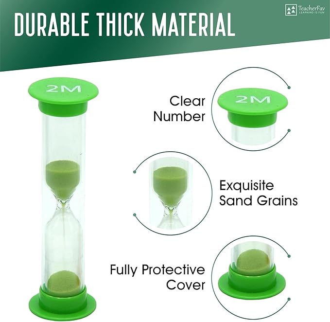 Sand Timer for Kids Set of 4 Small Colorful (Multi) Hour Glass Acrylic Covered Clock 1Min 2Min 3Min 5Min for Classroom, Home & Kids Room
