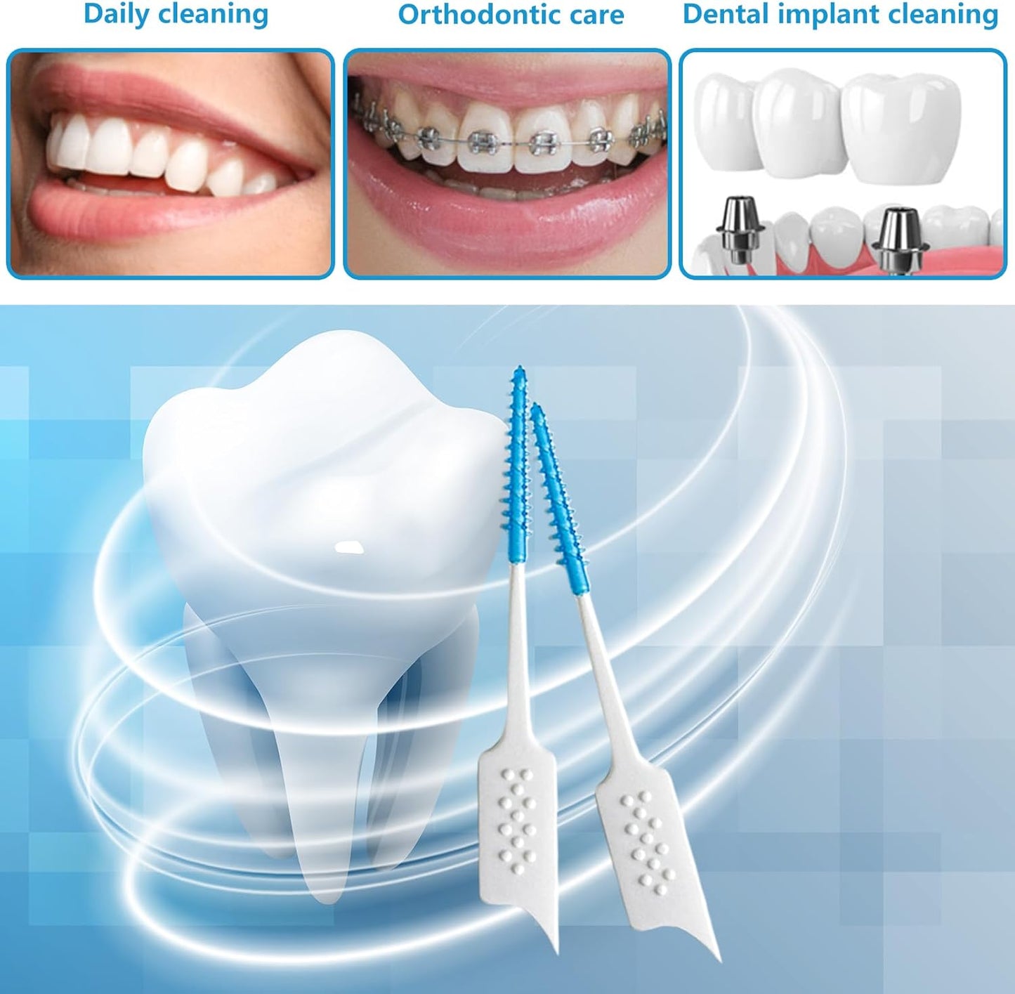 Dental Floss Picks Soft Silicone interdental Brush, Braces Brush, Floss Picks for Teeth, Disposable interdental Brush, Suitable for Cleaning Teeth Health (Blue, 160pcs)