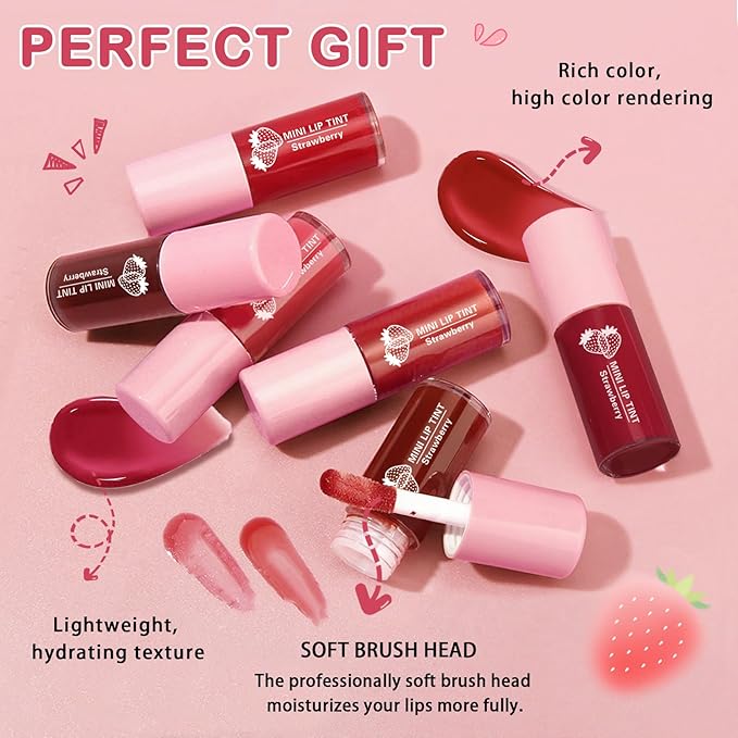Lip Tint Stain,6 Colors Lip Stain Long Lasting Waterproof,Multi-use Lip and Cheek Stain,Mini Lipstain Liquid Lipstick,Lightweight tinta para labios,Moisturizing Red Lip Stain Set Lip Makeup