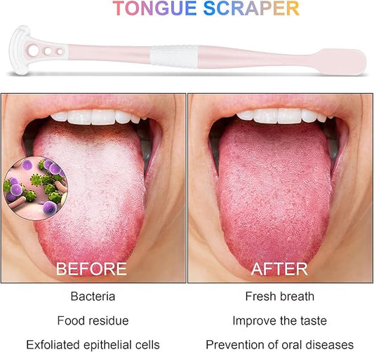 B Rush Extra Soft Toothbrush with Tongue Scraper - Tongue Scrubber with Flossing Bristles for Sensitive Teeth and Gums, Dental Travel Hygiene Brush Fresh Breath for Both Adults and Kids (Pack of 3)