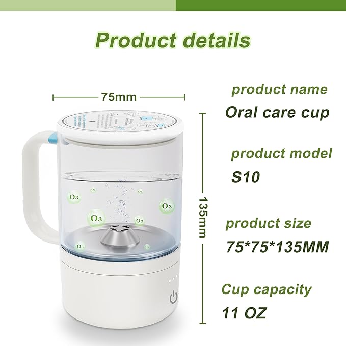 Ozone Glass Cup O3Generator Fresh Oxygen Mouthwash Cup Hydrogen Water Generator-11 oz Portable Rechargeable Ozone Water Purification,for Daily Oral Care,Freshness Breath, Mouthwash Cup