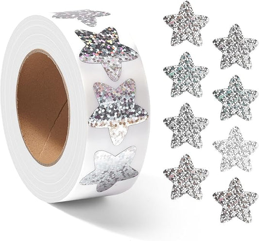 1000Pcs Star Stickers for Kids,1 inch Holographic Star Stickers for DIY, Crafts, Behavior Chart, Student Planner, School and Classroom Teacher Supplies (Silver)