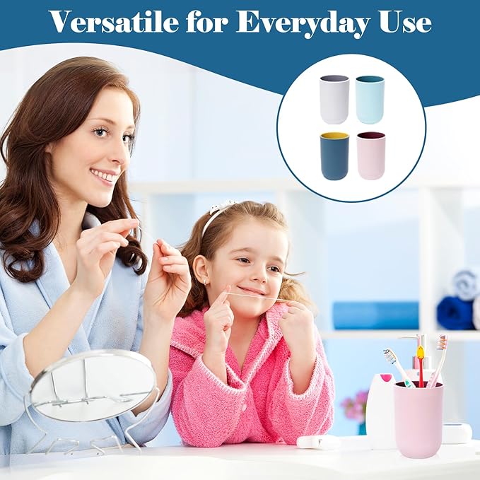 8PCS Bathroom Cups, 330ml Unbreakable Plastic Toothbrush Holder Cup Reusable Dishwasher Safe Bathroom Tumblers Toothpaste Holder, Drinking Mouthwash Cup Portable for Family Travel Camping